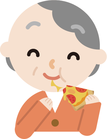 ピザを食べる高齢者の女性のイラスト