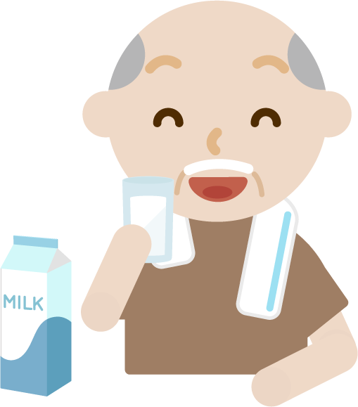 牛乳を飲む高齢者の男性のイラスト