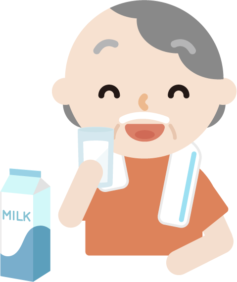 牛乳を飲む高齢者の女性のイラスト