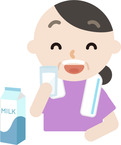 牛乳を飲む中年の女性のイラスト