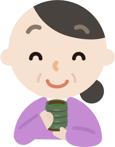 湯飲みでお茶を飲む中年の女性のイラスト
