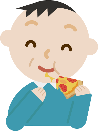 ピザを食べる中年の男性のイラスト