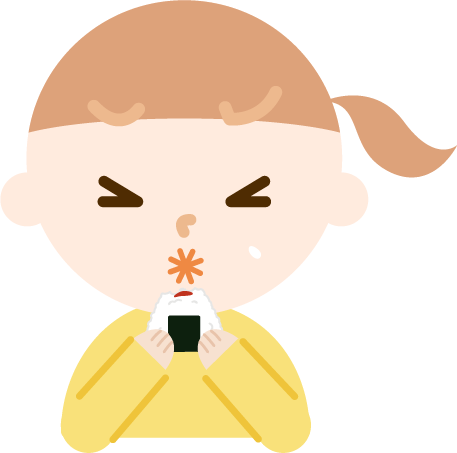 梅干し入りのおにぎりを食べる女の子のイラスト