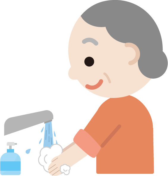 手を洗う高齢者の女性のイラスト