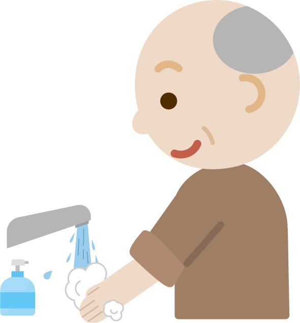 手を洗う高齢者の男性のイラスト