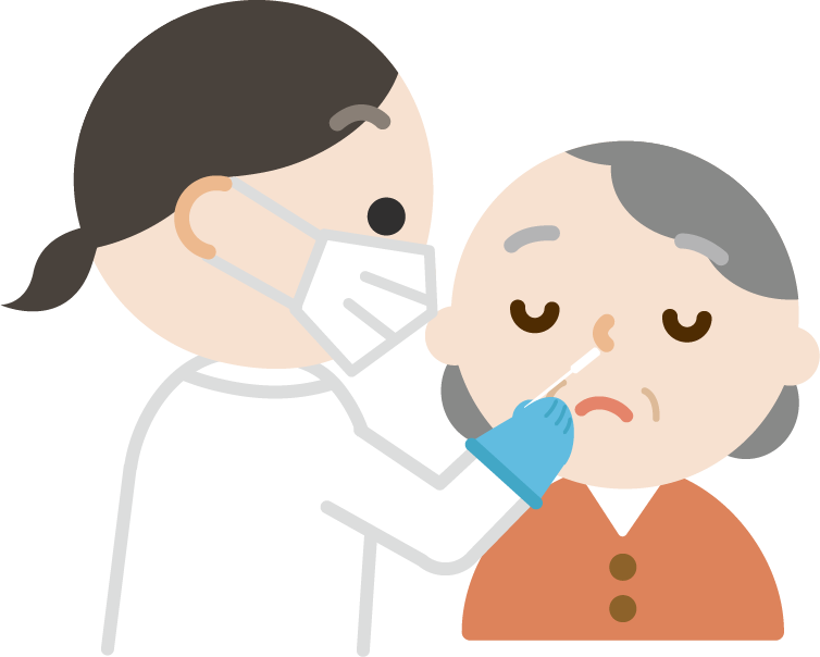 感染症検査をする高齢者の女性のイラスト（鼻）
