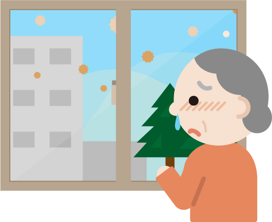花粉症の高齢者の女性が窓の外を見るイラスト 無料イラスト素材のillalet