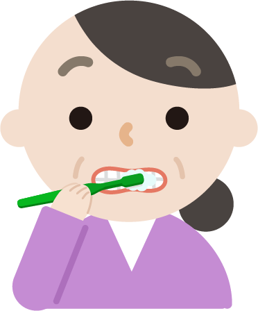 歯磨きをする中年女性のイラスト