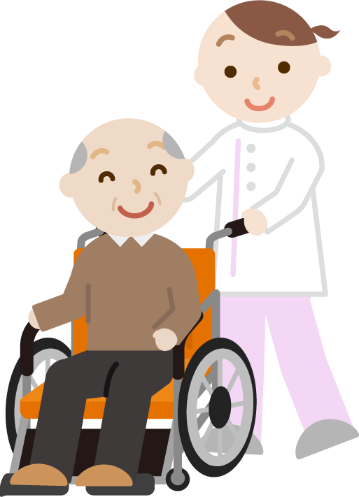 車椅子の高齢者の男性と介護士のイラスト