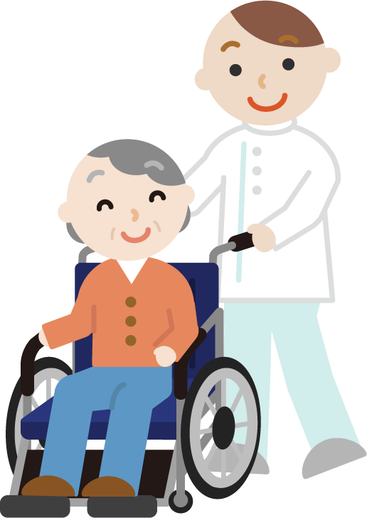 車椅子の高齢者の女性と介護士のイラスト