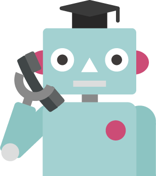 受話器を持って電話する博士ロボット（バストアップ）のイラスト