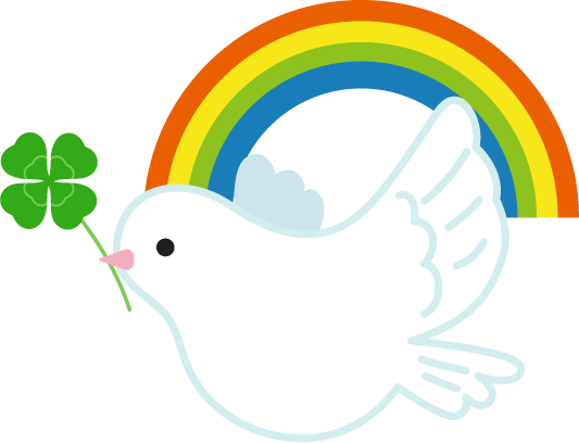 平和の象徴の鳩のイラスト（虹）