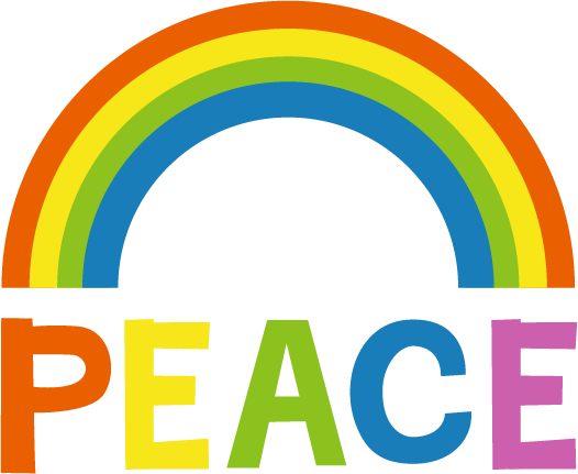 平和「PEACE」の文字と虹のイラスト