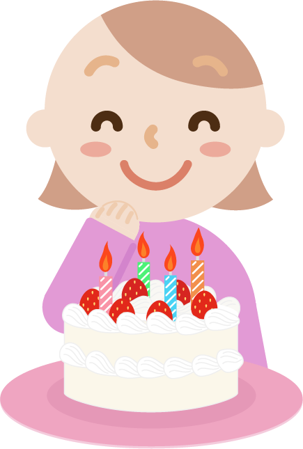 誕生日のケーキを喜ぶ若い女性のイラスト