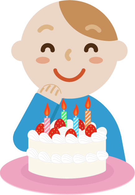 誕生日のケーキを喜ぶ若い男性のイラスト