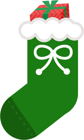 クリスマスプレゼント用の緑色の靴下のイラスト2