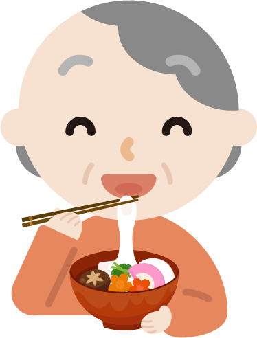 お雑煮を食べる高齢者の女性のイラスト