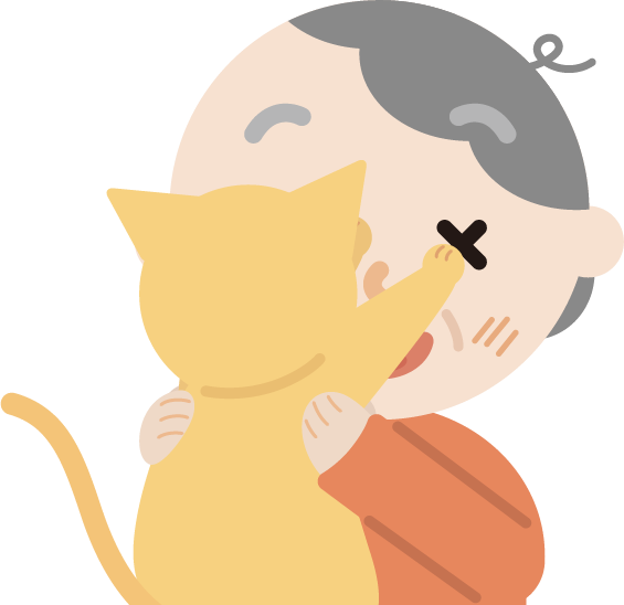 抱っこを嫌がる猫と高齢者の女性のイラスト
