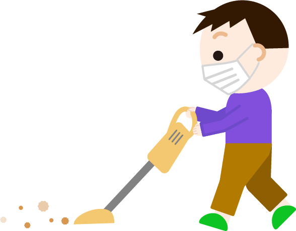 掃除機をかける男の子のイラスト（マスク）2