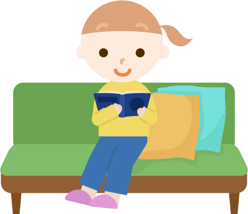 ソファで読書する女の子のイラスト