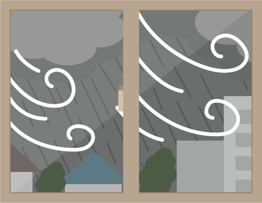 窓から見る台風、暴風雨のイラスト