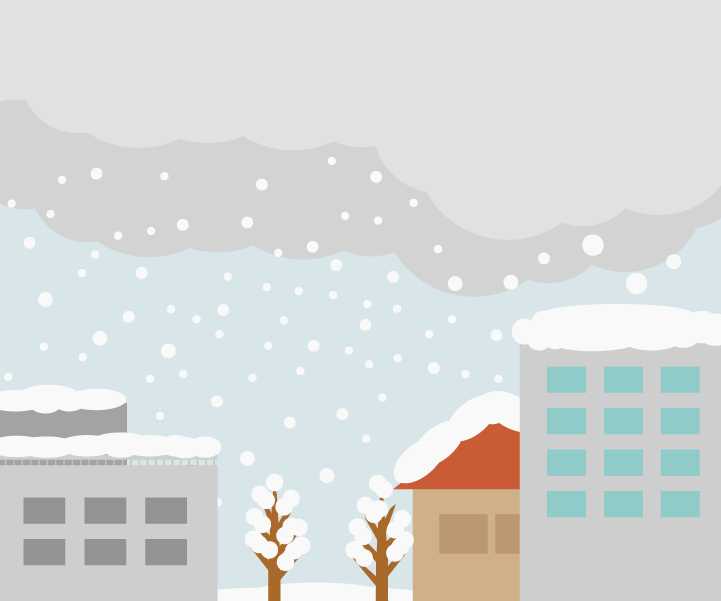 雪が降っている町の風景のイラスト