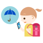 スマホで天気予報チェックする女の子のイラスト