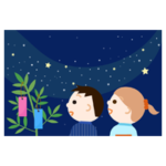 七夕の天の川を見ている子供のイラスト