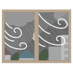 窓から見る台風、暴風雨のイラスト