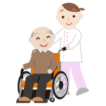 車椅子の高齢者の男性と介護士のイラスト