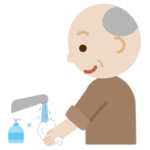 手を洗う高齢者の男性のイラスト