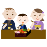 お正月のおせちを食べる家族のイラスト2