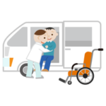移乗介助のイラスト(中年男性)