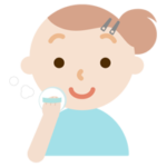 顔に粉をはたく若い女性のイラスト