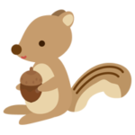 横を向いてどんぐりをもつリスのイラスト（ベージュ）