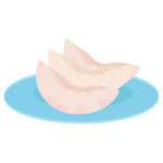 お皿に乗ったカットされた桃のイラスト