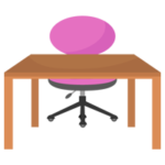 ピンクの椅子と木の勉強机のイラスト