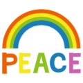 平和「PEACE」の文字と虹のイラスト