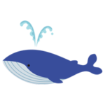潮を吹く青いクジラのイラスト