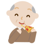 ピザを食べる高齢者の男性のイラスト