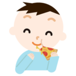 ピザを食べる男の子のイラスト 