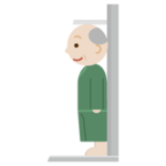 身長測定をする高齢者の男性のイラスト（横向き）