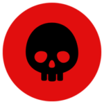 ドクロのアイコンイラスト(丸・赤黒)