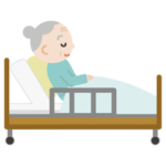 ベッドでクッションにもたれて眠る高齢者の女性のイラスト1