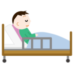 ベッドでクッションにもたれて眠る男の子のイラスト