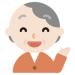 何かを紹介している高齢者の女性のイラスト2