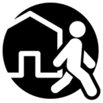 外出のアイコンのイラスト（黒・丸）