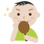 化粧の仕上がりを見る中年の男性のイラスト