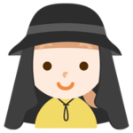 サンシェード付きの帽子を被る女の子のイラスト（黒）